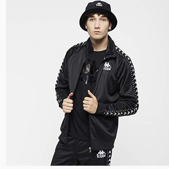 NWT! KAPPA mem's size L black with white egisto zippered track jacket with logo - Picture 1 of 11